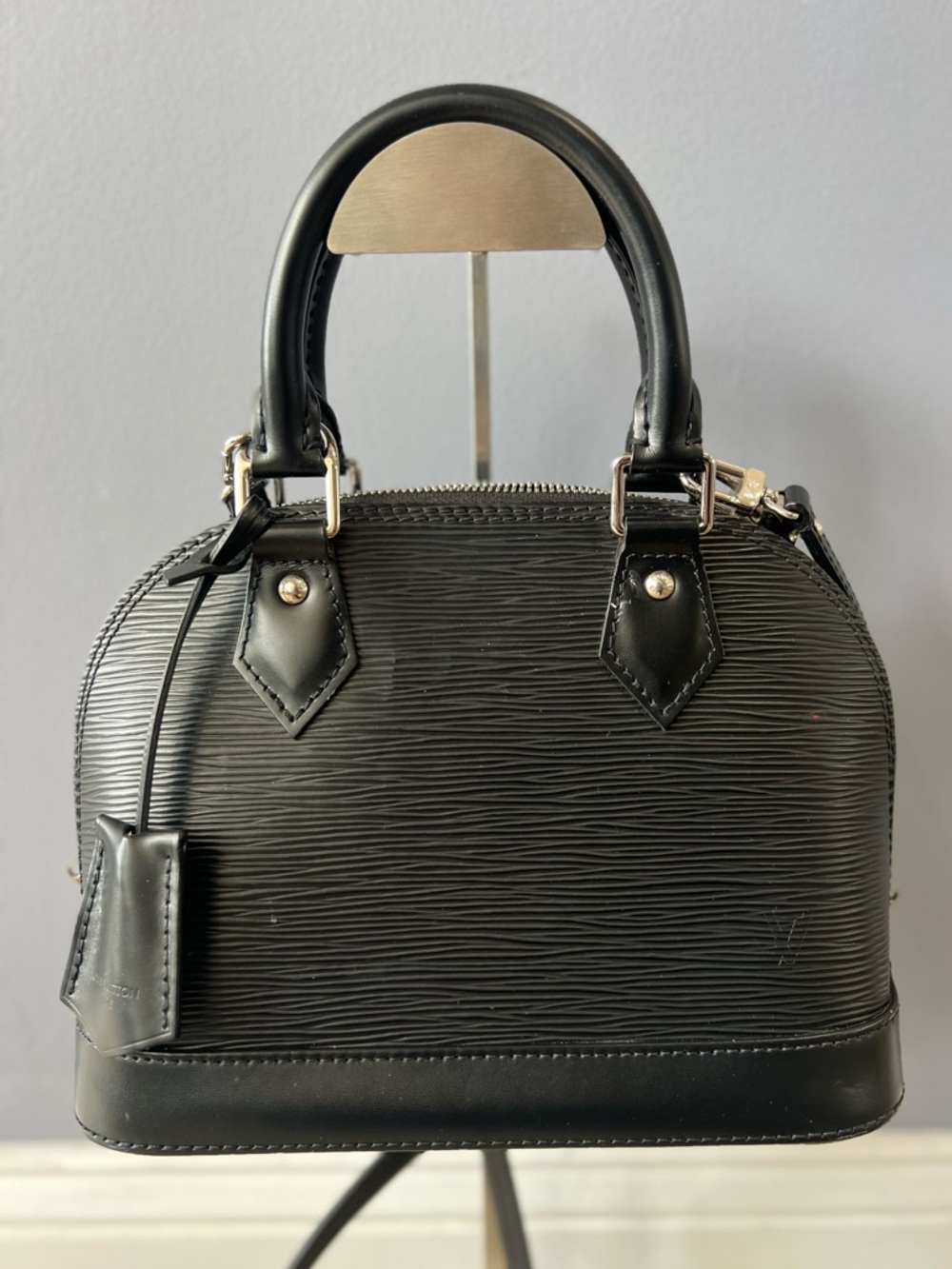 LOUIS VUITTON Alma BB Electric Epi Leather Satchel Bag Black